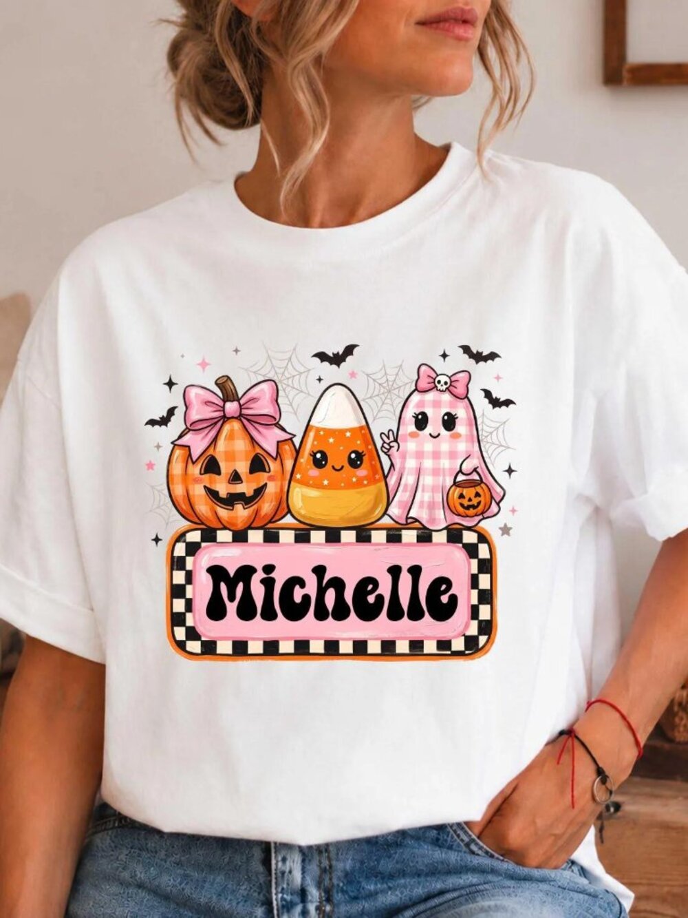 Custom Halloween Name Shirt, Ghost Pumpkin Tee, Personalized Fall Women Gift